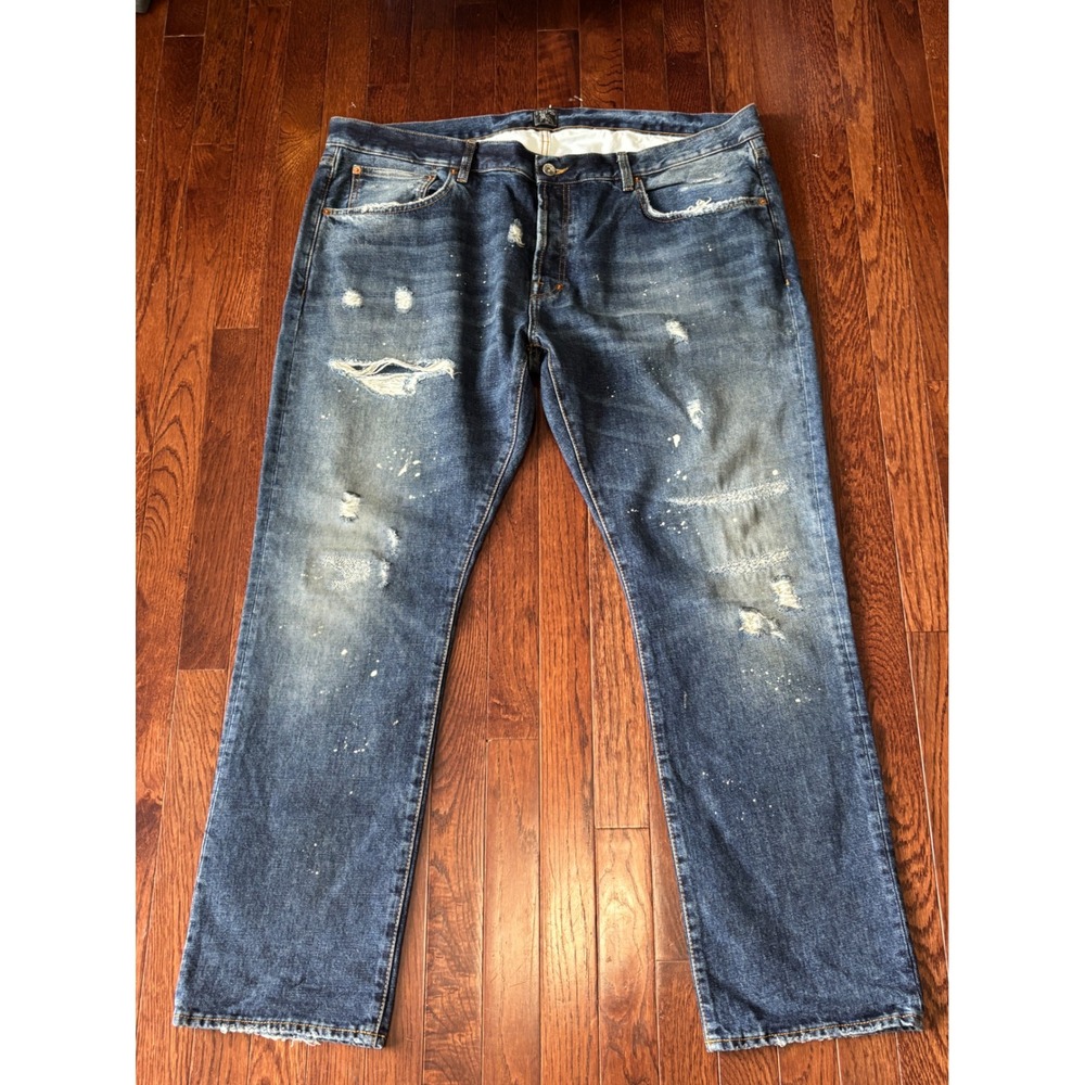 PRPS Le Sabre Slim Fit Distressed Paint Splatter Jeans Mens 44 Dark Wash Italy